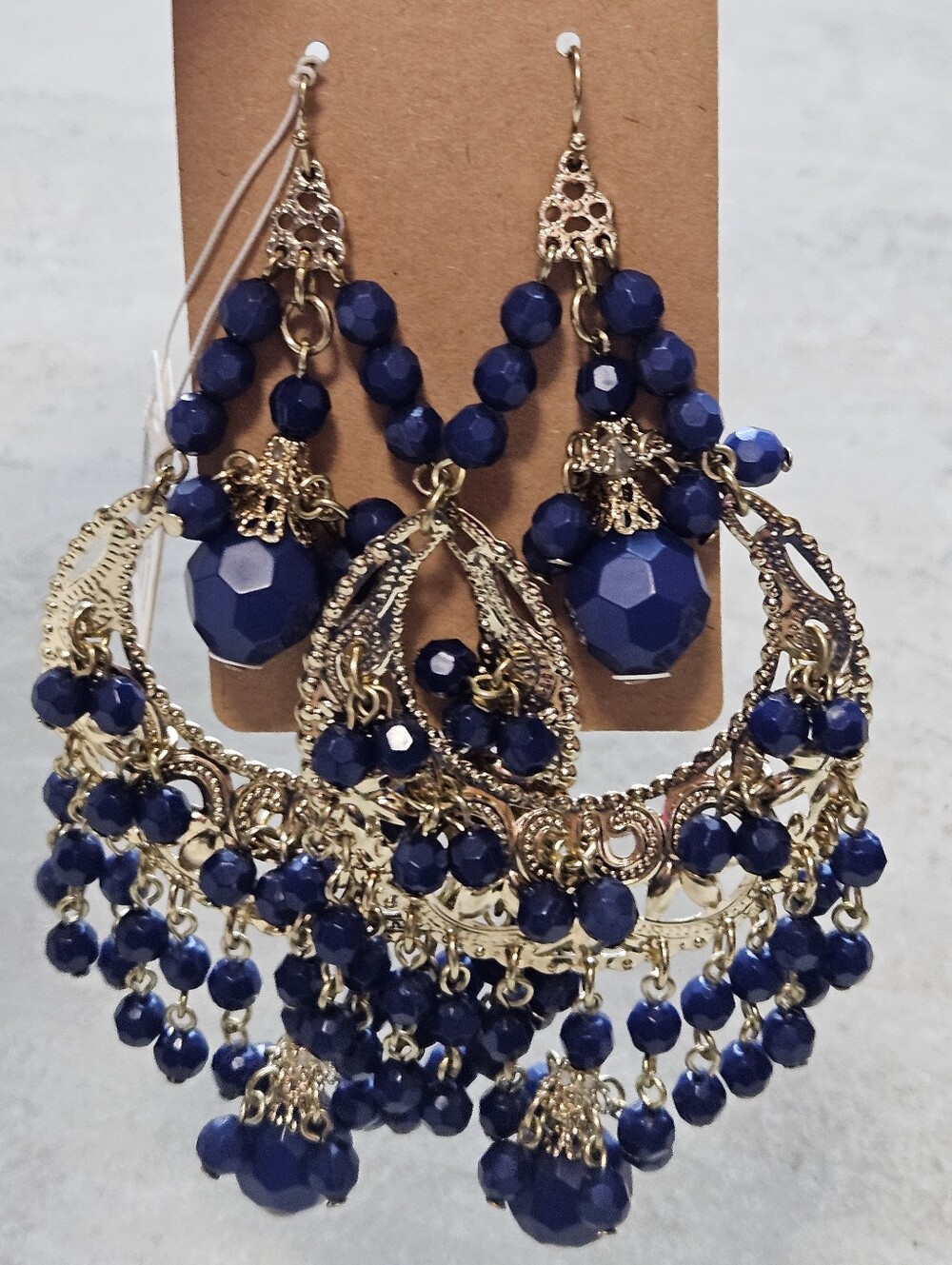Boston Proper Elegant Gold-Tone Earrings with Navy Blue Beads